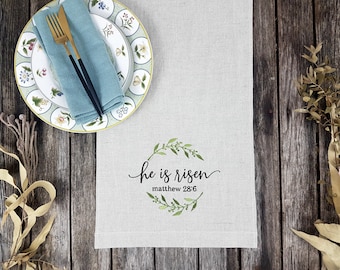 HE IS RISEN table runner, Easter table runner, linen table runner , Matthew 28:6