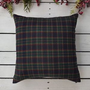 Plaid pillow cover, farmhouse pillow cover, tartan pillow sham, green and brown plaid pillow cover