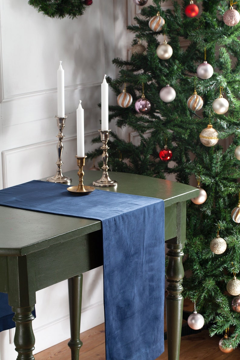 Navy velvet table runner, dark blue table runner, velvet table runner image 1