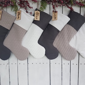 Christmas stockings, family christmas stockings, beaige, tan, brown, gray stockings, quilted stockings, tan stockings