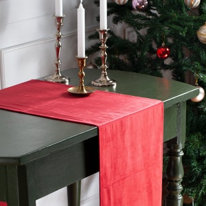 Red velvet table runner, dark blue table runner, velvet table runner image 2