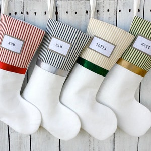 Striped top stockings, colorfull ticking stockings, white base stockings, famiy stockings, image 2