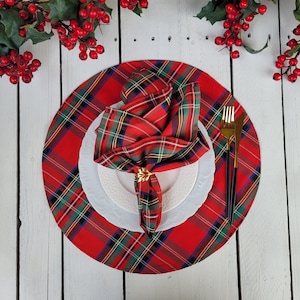 Royal Stewart  place mats, Christmas place mats, round placemats. place mats, table setting, tartan mats, center piece