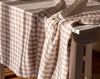 Braune Karo Tischdecke, Vichy Karo Tischdecke, karierte Tischdecke, herbstliche Heimwäsche, traditionelle Alltags Tischdecke,