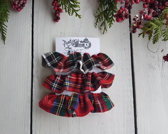 Plaid hair scrunchies, Christmas scrunchies, tartan scrinchie, stocking stuffers