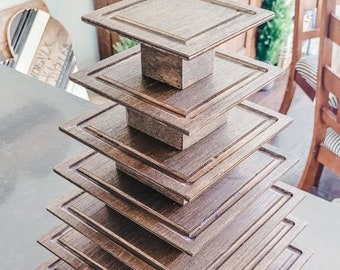 Square Macaron Tower, 5 Tier, 7 Tier, Dark Stain Tower, Macaron Tower