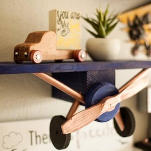 Medium Navy Blue Stain with Copper Airplane Shelf, Airplane Decor, Airplane Nursery, Airplane Party Decor, Pilot gift, Airplane Design