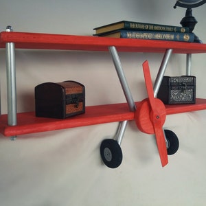 LARGE Red Airplane Shelf, Biplane Shelf, Red Stained Airplane, Aircraft Decor, Travel Decor, Airplane Decor imagem 7