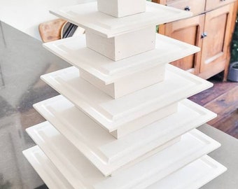 Square Macaron Tower, 5 Tier, 7 Tier, White Wood Tower, Macaron Tower