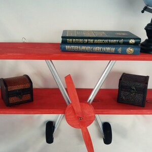 LARGE Red Airplane Shelf, Biplane Shelf, Red Stained Airplane, Aircraft Decor, Travel Decor, Airplane Decor imagem 8