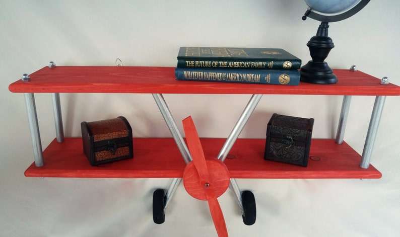 LARGE Red Airplane Shelf, Biplane Shelf, Red Stained Airplane, Aircraft Decor, Travel Decor, Airplane Decor imagem 8