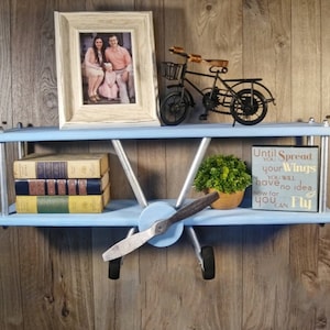 LARGE Airplane Shelf, Airplane Decor, Wooden Airplane, Blue Airplane, Airplane Nursery Decor, Airplane Party Decor, Airplane Bedroom Decor