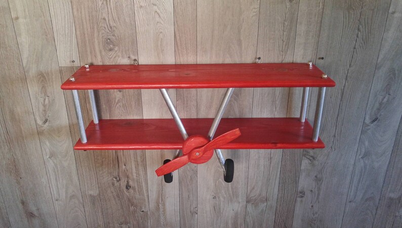 LARGE Red Airplane Shelf, Biplane Shelf, Red Stained Airplane, Aircraft Decor, Travel Decor, Airplane Decor imagem 4