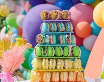 Square Macaron Tower, 5 Tier, 7 Tier, Rainbow Tower, Macaroon Tower