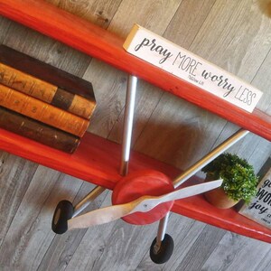XL Red and Silver Airplane Shelf, Red Biplane Shelf, Red Wood Airplane ...