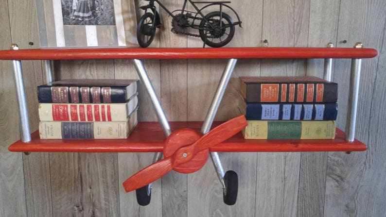 LARGE Red Airplane Shelf, Biplane Shelf, Red Stained Airplane, Aircraft Decor, Travel Decor, Airplane Decor imagem 2