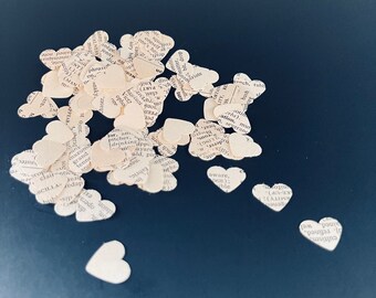 Book Page Heart Confetti, Wedding Table Decor