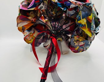 Harley Quinn Comic Book Flower Bouquet, Handmade Floral Decoration