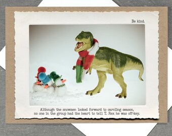T. Rex Caroling Christmas Card • Funny Dinosaur Xmas Card