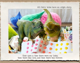 TRex Candy Buttons Romantic Card, Anniversary Card, Funny Love Story, Wedding Card, Fairy Tale Forever
