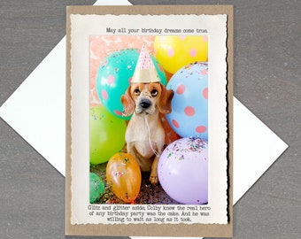 Dog Balloons • Funny Birthday Card • Perfect for those who love cake enough to endure confetti based festivities