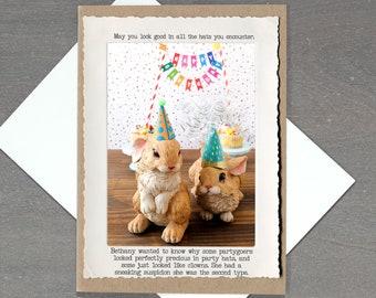 Bunny Party Hats • Funny Birthday Card • Perfect for those who struggle to look natural in festive attire