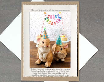 Bunny Party Hats • Funny Birthday Card • Perfect for those who struggle to look natural in festive attire