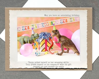 TRex Birthday Present• Funny Birthday Card • Perfect for those who love surprises