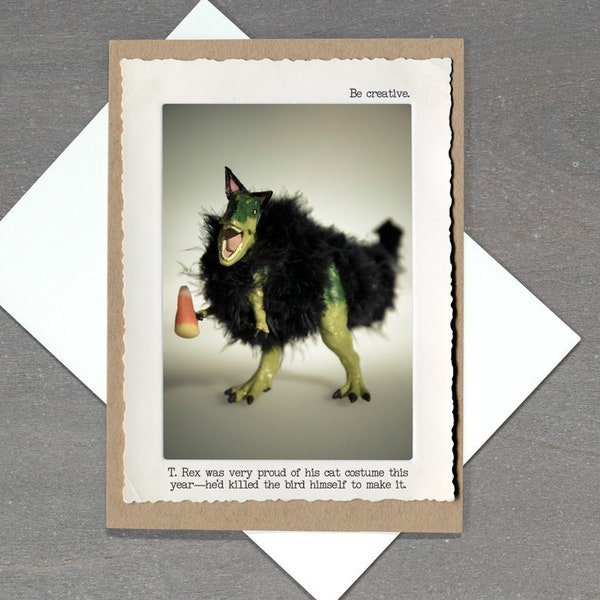 T. Rex Cat Costume Funny Halloween Card • DIY Humor Halloween Greeting Card • Funny Dinosaur Greeting Card • Creative Halloween Card