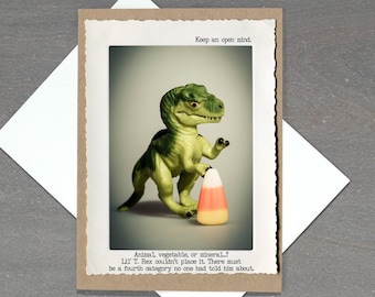 T Rex Halloween Card • Candy Corn Greeting Card • Card for Candy Lovers • Candy Corn Humor
