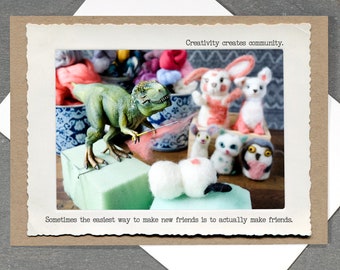 T. Rex Felting Greeting Card • T. Rex Friendship Card • Funny Felting Card • Card for Crafters • All Occasion Dinosaur Card