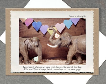 Elephants on Same Page Valentines Day Card
