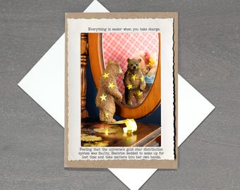 Bear Mirror Stars Card, Self Confidence Card, Funny Encouragement Card, Everything Is Easier When You Take Charge