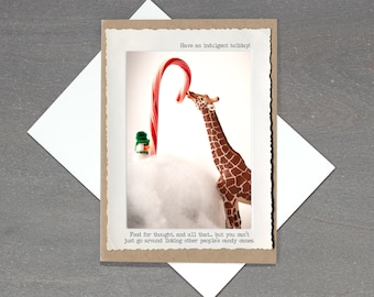 Giraffe Candy Cane Card, Funny Christmas Card, Cheeky Giraffe Gift, Don't Lick Other People's Candy Canes