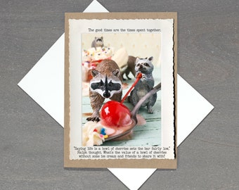 Raccoons Cherries Friendship Card