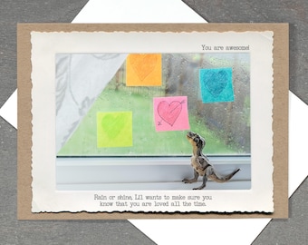 TRex Heart Post-it Card, Everyday Encouragement Card, Sweet Thoughts Card, For Someone You Appreciate, Funny Supportive Card