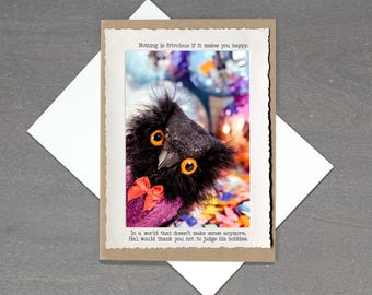 Owl Bow Disco Card, Self Acceptance Card, Hobbies Make You Happy, Snarky No Judgment Humor Card