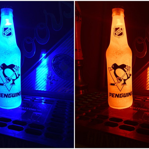 Led NHL Pittsburgh Penguins Hockey 12 .OZ Beer Lager Ale Pub Bar Pool Neon Man Cave Sign Bottle Steady or Flashing