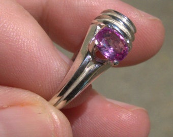 Sterling Silver Natural Untreated Pink Ceylon Sapphire 6x5.5mm Cushion Cut Solitaire Ring .82ct size 7