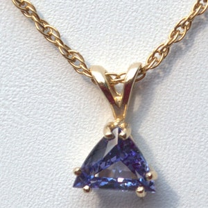 14K Genuine Tanzanite Fancy 7mm trillion cut Pendant .89ct.