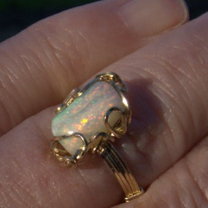 Genuine Solid Australian Opal 14k gold fill wire wrap 1.63ct size 7 Hand cut