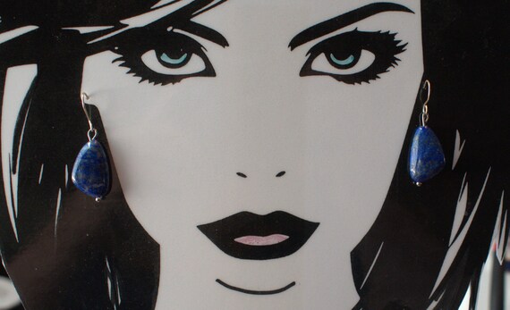 Sterling Silver triangular Lapis Earrings - image 2