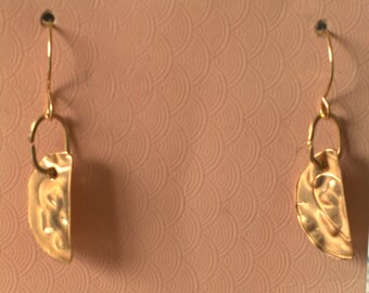 14K Gold Fill Earring Dangles Hand Made Half Moon Shape