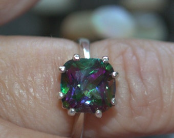 Sterling Silver Lovely Mystic Topaz 9mm Cushion Cut 4.2ct size 7