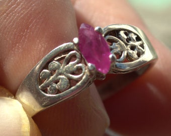 Sterling Silver Natural Untreated Ruby 6x3mm Marquise Solitaire Ring .38ct size 7