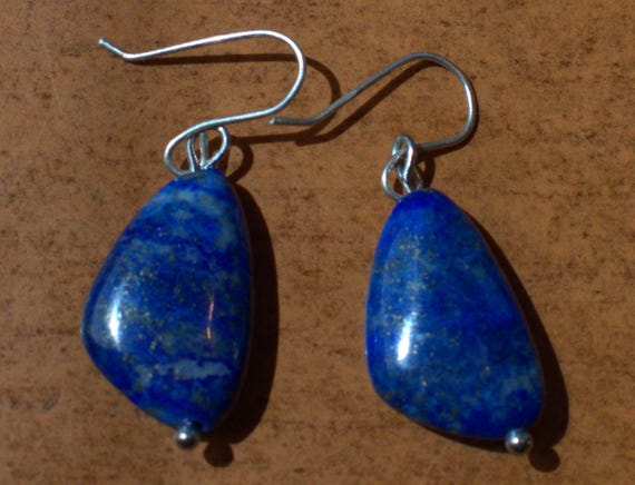 Sterling Silver triangular Lapis Earrings - image 1
