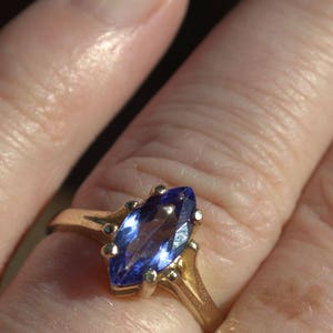 14k Gold Genuine Tanzanite 6x12mm Marquise Cut Solitaire Ring 1.29ct size 7