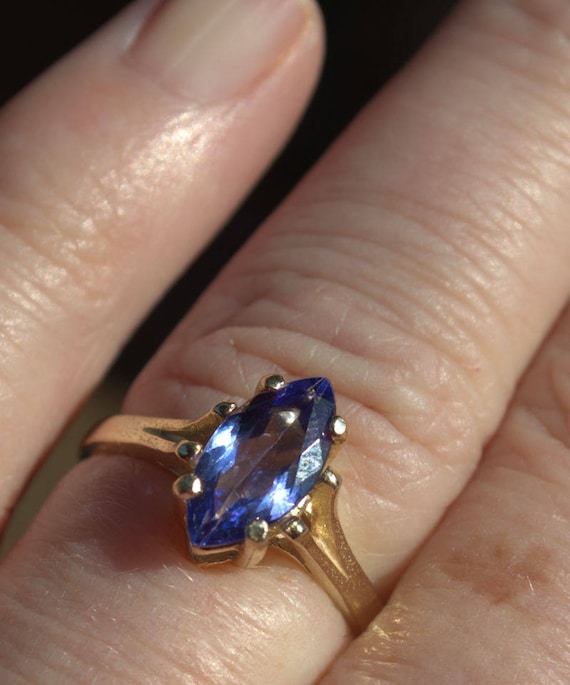 14k Gold Genuine Tanzanite 6x12mm Marquise Cut Solitaire Ring