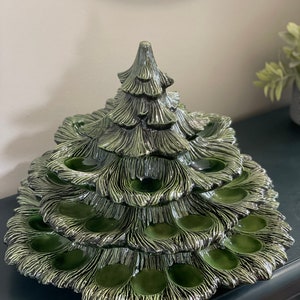 Duncan Hors d’oeuvre Deviled Egg Ceramic Christmas Tree in a beautiful traditional green glaze