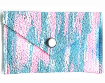 Leather pouch - Leather purse - Coin purse - birthday gift for her - mothers day gift - teen girl gift - pink purse - abstract purse